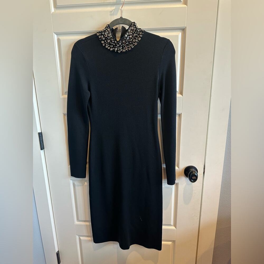 Eliza J Bodycon Rhinestone Neck Stretch Longsleeve Dress